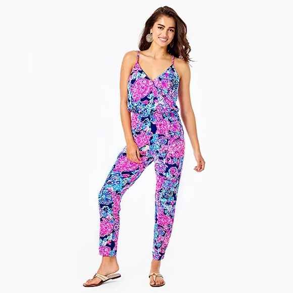 Lilly Pulitzer Pants - Lilly Pulitzer Dante Jumpsuit - High Tide Navy in Turtle Amazement Blue/Pink NEW